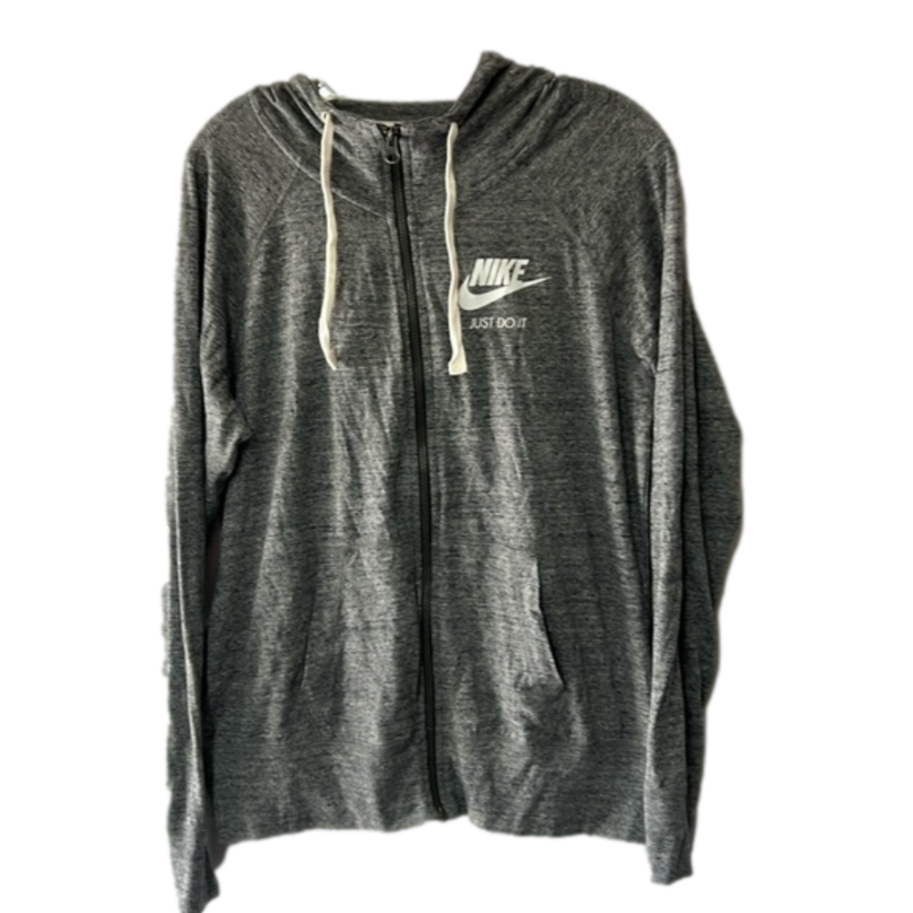 EUC Women’s Nike Just do it Full Zip Hoodie‎ gray comfy material pockets